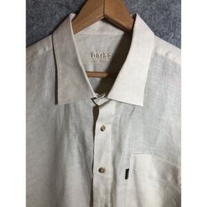 Barbour Shirt Mens 2XL Tan The Plain Shirt Linen Career Casual Classic